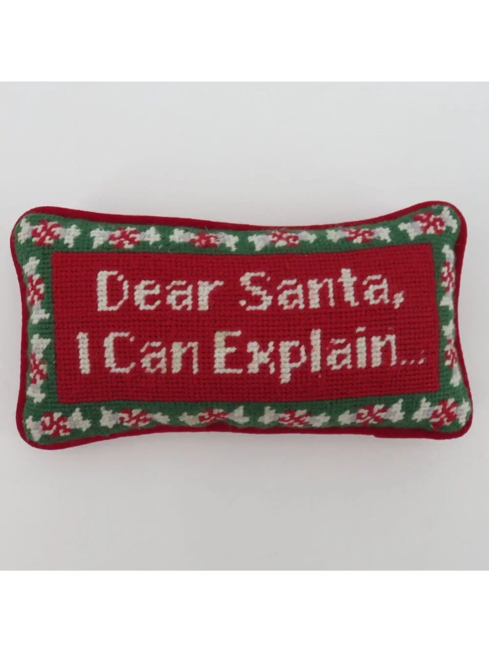 Dear Santa I Can Explain Needlepoint Red Green Peppermint Candy Christmas Pillow